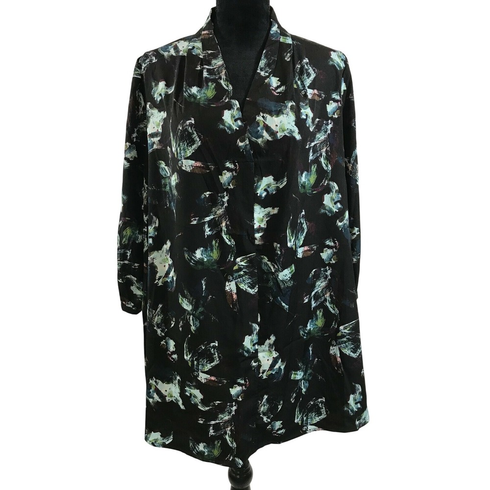 Liz Lange Maternity Target Black Abstract Floral V-Neck‎ Tunic Top Large Womens